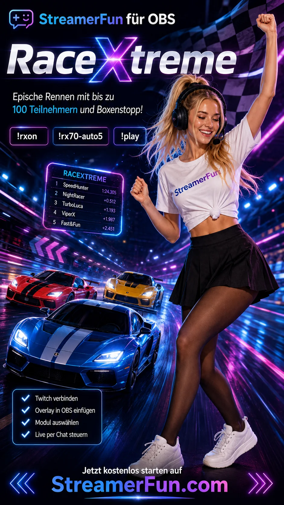 RaceXtreme – episches Twitch-Chat-Rennen für StreamerFun und OBS