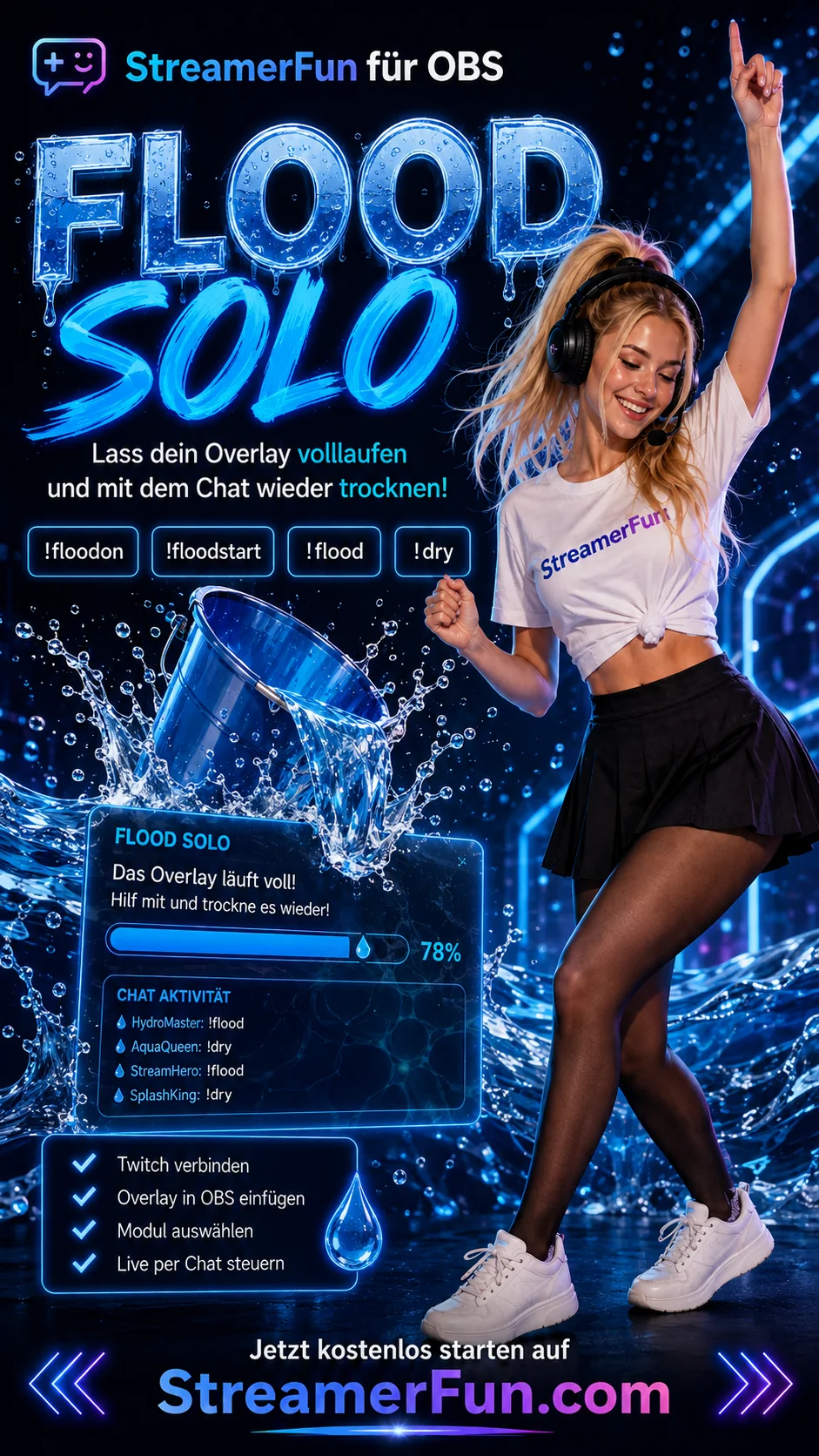 Flood Solo – Twitch Chat lässt das StreamerFun OBS Overlay volllaufen und trocknet es